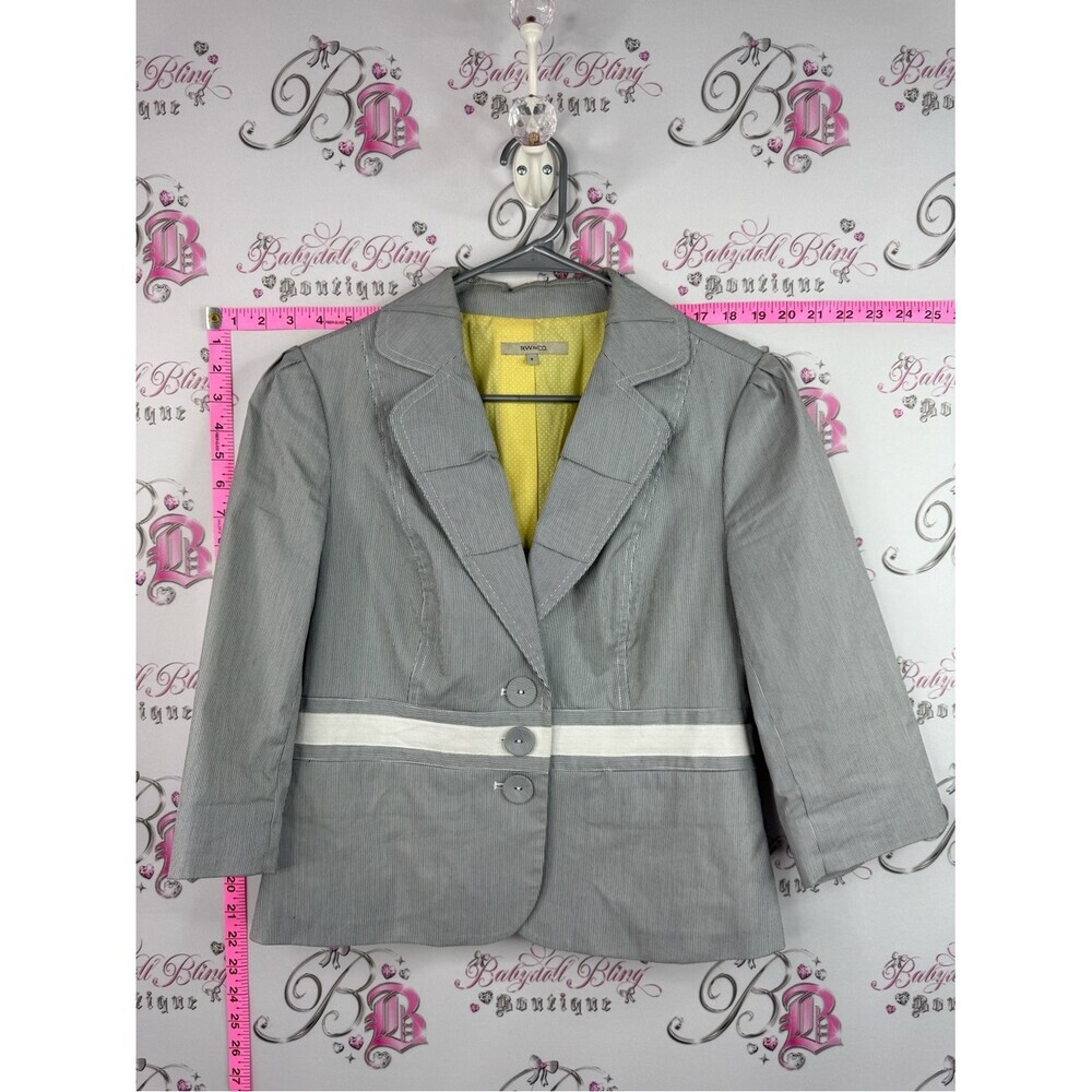 RW&CO. Blazer Light Gray Cropped Blazer with White Waist Stripe